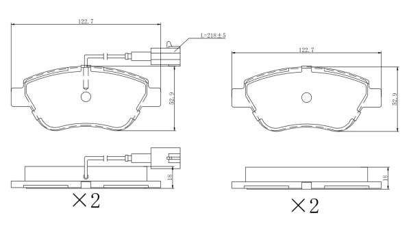 Fiat Brake pad set F - with sensor (123x53x18)