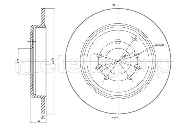 Peugeot brake disc rear - solid (290x10/44)