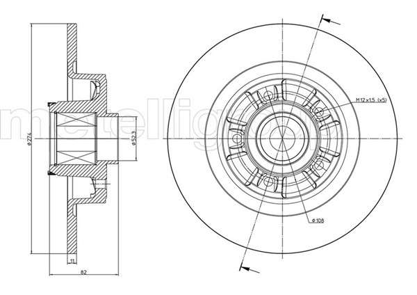 Renault Brake disc rear - with hub 274x11/82.3