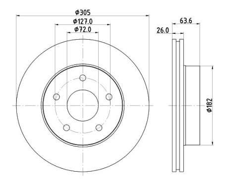 Jeep brake disc front - vented - 305x26/63.5