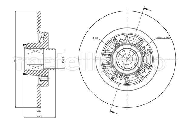Renault brake disc rear - with hub (274x11/88.2)