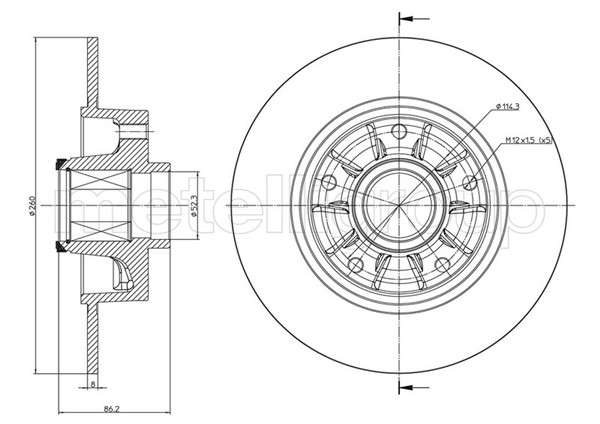 Renault Brake disc rear - solid 260x8/86.2 25mm + BEARING