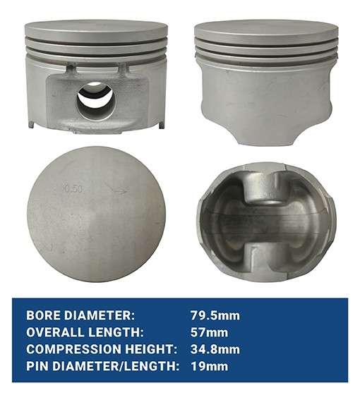 Renault piston with rings 1 cyl (1.5x1.5x2.5 FLAT 19mm PIN) - Size 020/0.50