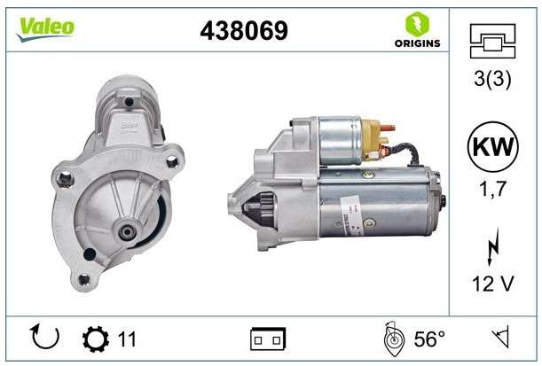 Peugeot starter motor - 12 volt (11T 1.7KW CW)