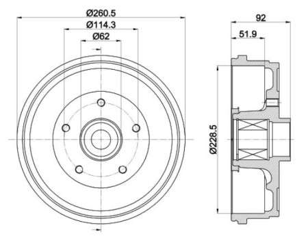 Renault brake drum - rear - 228mm ID WITH BEARING