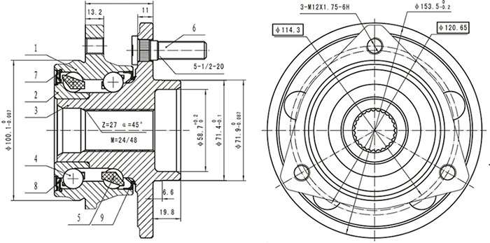 Jeep wheel hub+bearing - front 153mm FLANGE 09/99-
