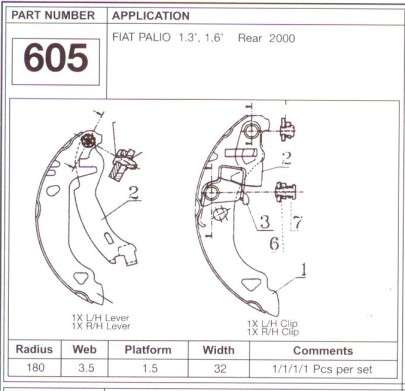 Fiat brake shoe set - rear (180X32)