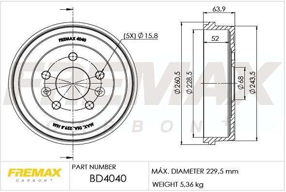 Renault brake drum - rear - 228.5mm ID