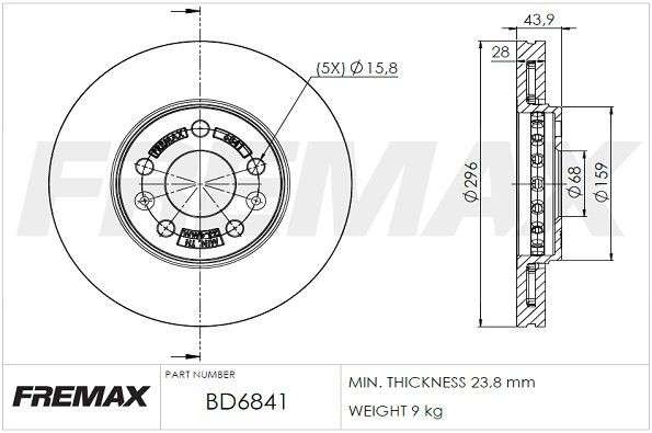 Renault Brake disc front - vented (296x28/44)