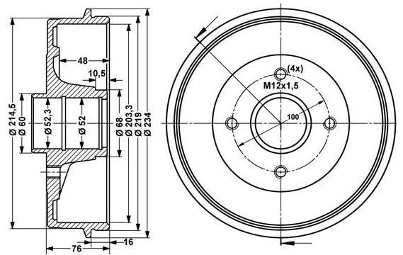 Renault Brake drum - rear - 203mm ID