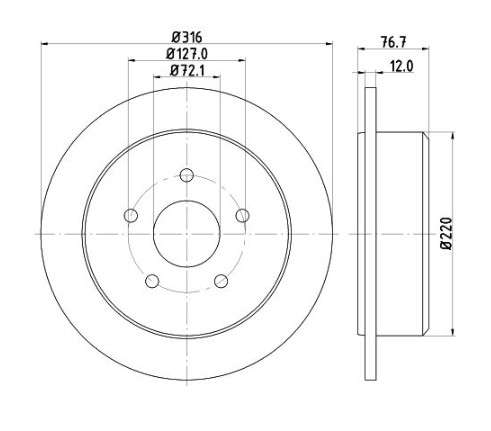 Jeep brake disc rear - solid 316x12/77