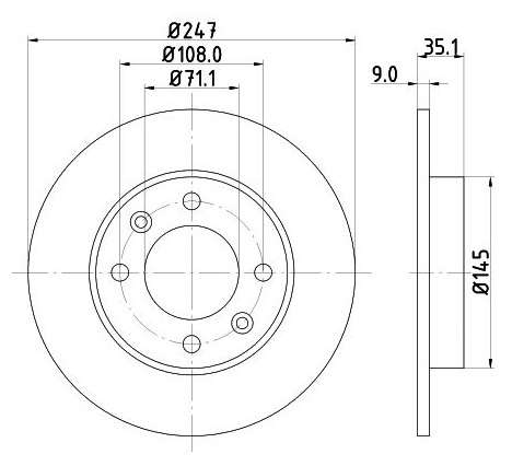 Peugeot brake disc rear - solid 247x9/35