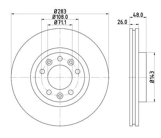 Peugeot brake disc front - vented 283x26/48 5 HOLE