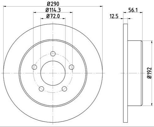 Jeep brake disc rear - solid 290x12.6/56
