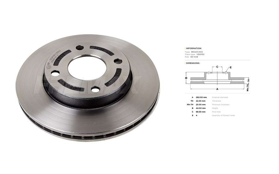 Renault brake disc front - vented (260x22/44)