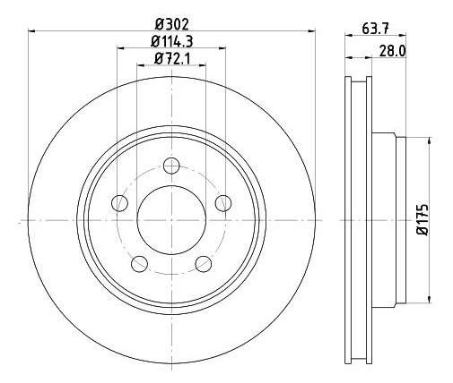 Jeep brake disc front - vented - 302x28/64