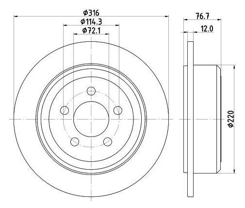 Jeep brake disc rear - solid - 316x12/68.5