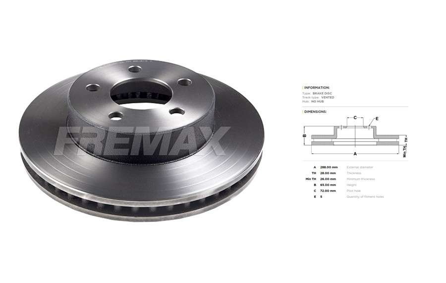 Jeep brake disc front - vented 288x28/65