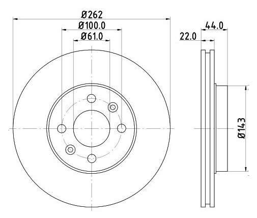 Renault brake disc front - vented (262x22/44)