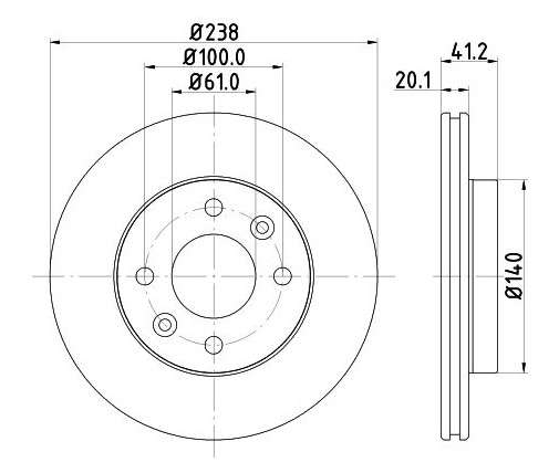 Renault brake disc front - vented 238x20/41