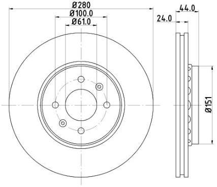 Renault brake disc front - vented 280x24/44 4 HOLES