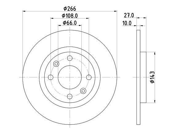 Peugeot brake disc front - solid (266x10/27)