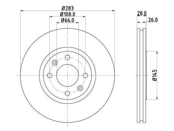 Peugeot brake disc front - vented 283x26/28 406