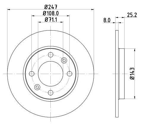 Peugeot brake disc rear - solid 247x8/25.5