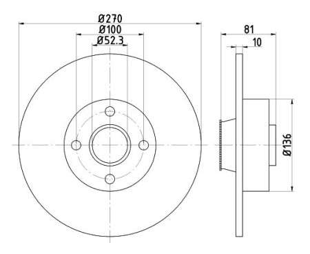 Renault brake disc rear - with hub 270x10/80.7