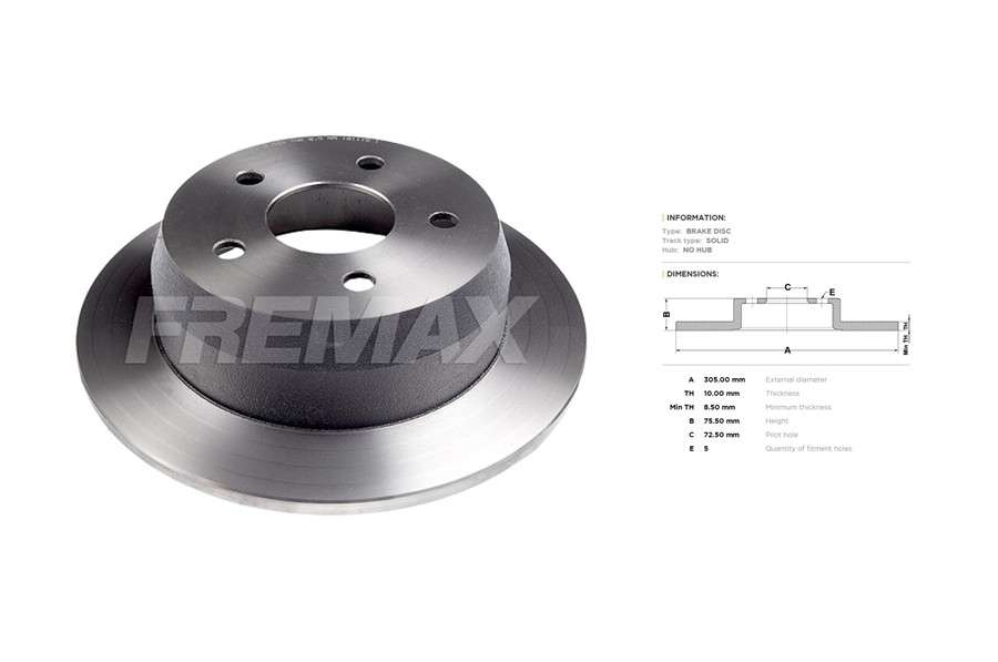 Jeep brake disc rear - solid - 305x10/75.5