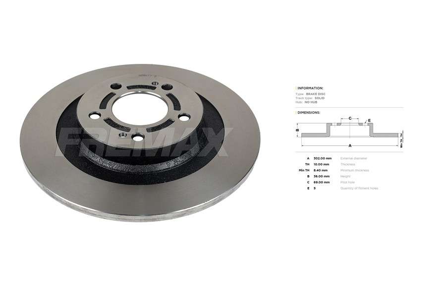 Peugeot brake disc rear - solid 302x10/36.3
