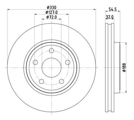 Jeep brake disc front - vented (330x32/54)