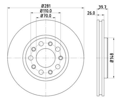 Fiat brake disc front - vented 281x26/39.7