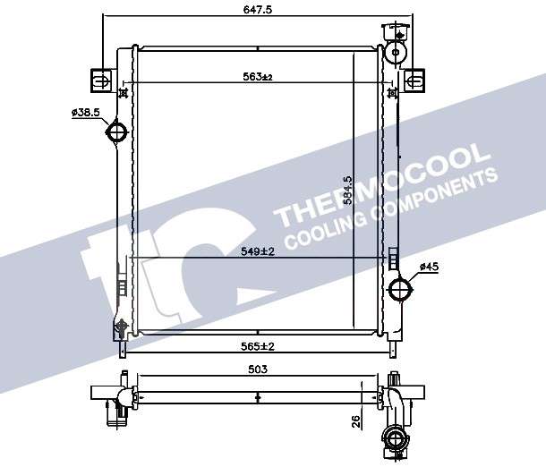 Jeep radiator-cooling-aluminium - 503X585X26 - manual/optional auto