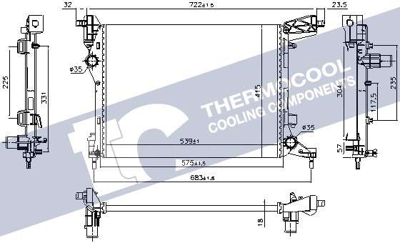 Fiat radiator-cooling-aluminium 539x415x18
