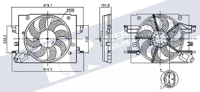 Renault radiator fan-electric - 250W 350mm 2 PIN