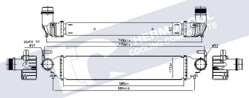 Fiat intercooler - aluminium 580x112x62