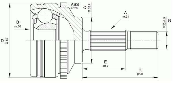 Renault cv joint - outer 21-30-52.2 26 TEETH