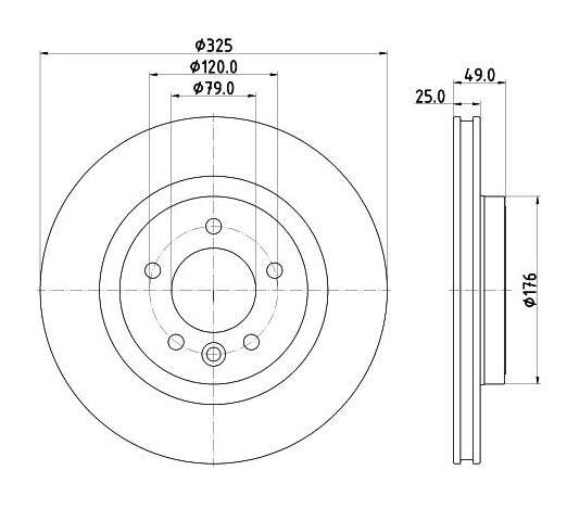 Land Rover brake disc rear - vented - 325x25/49