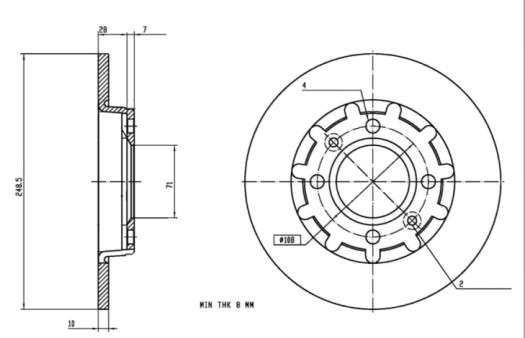 Opel brake disc rear - solid 249x10/35