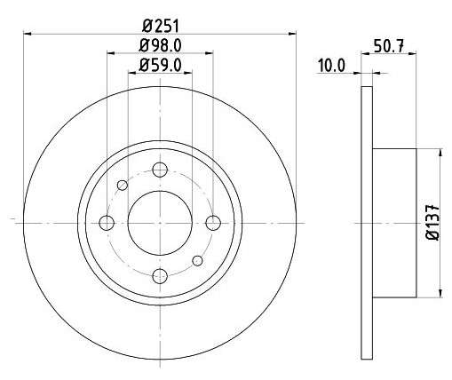 Fiat brake disc rear - solid (251x10/50.5)