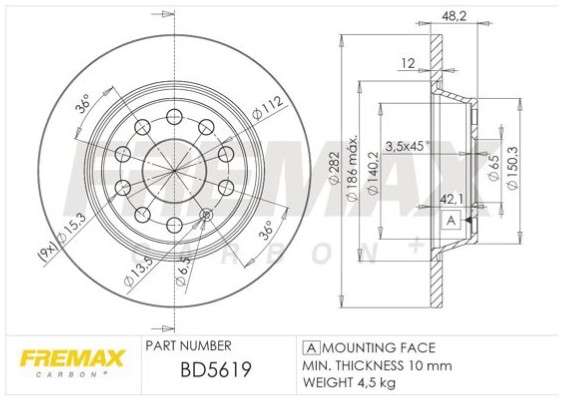 Audi brake disc rear - solid 282x12/48.3