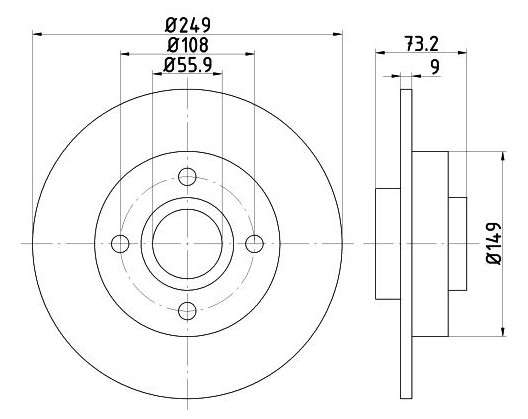Citroen brake disc rear - with hub - 249x9/73.3