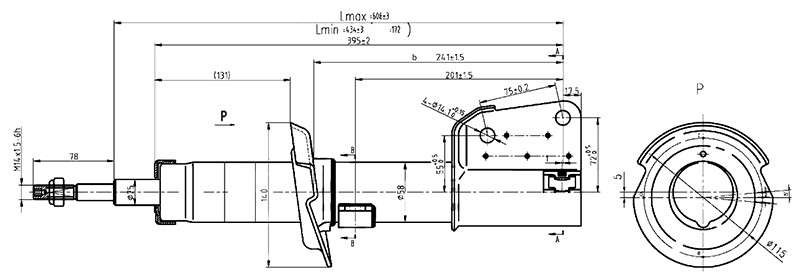 Opel KYB shock absorber-gas - front L/R 140mm OD SPRING SEAT