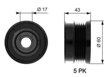 Opel alternator pulley-micro-V belt 17x60x43 5PK