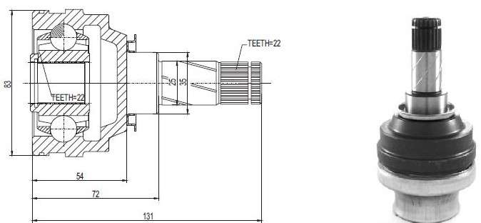 Opel cv joint - inner 22-22-35 tri-pod type