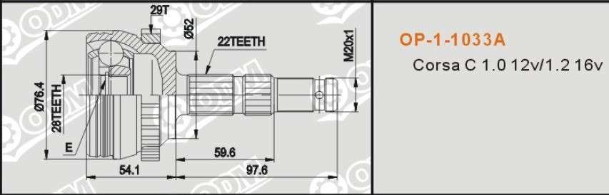Opel cv joint - outer 22-28-52 29 teeth