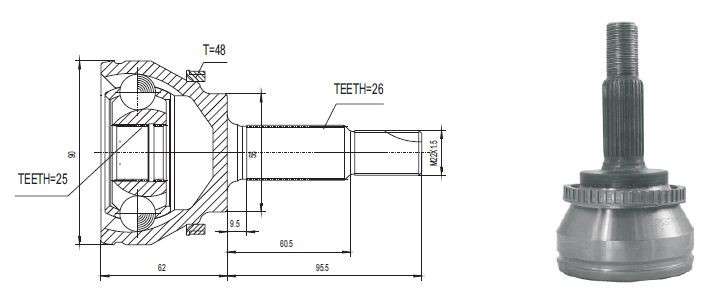 Chery cv joint - outer 26-25-58 48 teeth