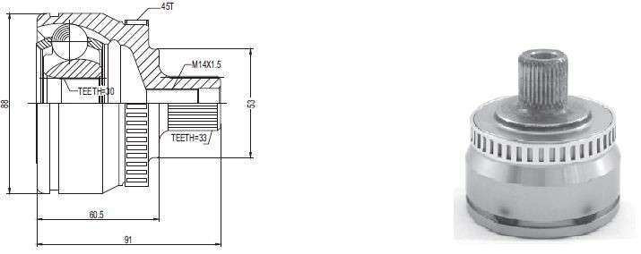 Audi cv joint - outer 33-30-53 45 TEETH