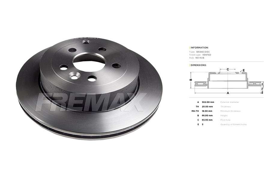Land Rover brake disc rear - vented 302x20/66